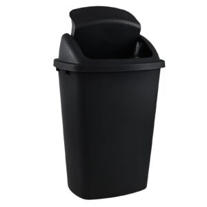 Xowine 13 Gallon Plastic Waste Basket Swing Top, 4 Pack Black Plastic Trash Can with Lid for Kitchen