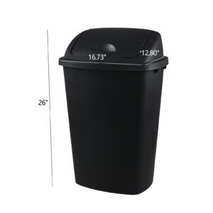 Xowine 13 Gallon Plastic Waste Basket Swing Top, 4 Pack Black Plastic Trash Can with Lid for Kitchen