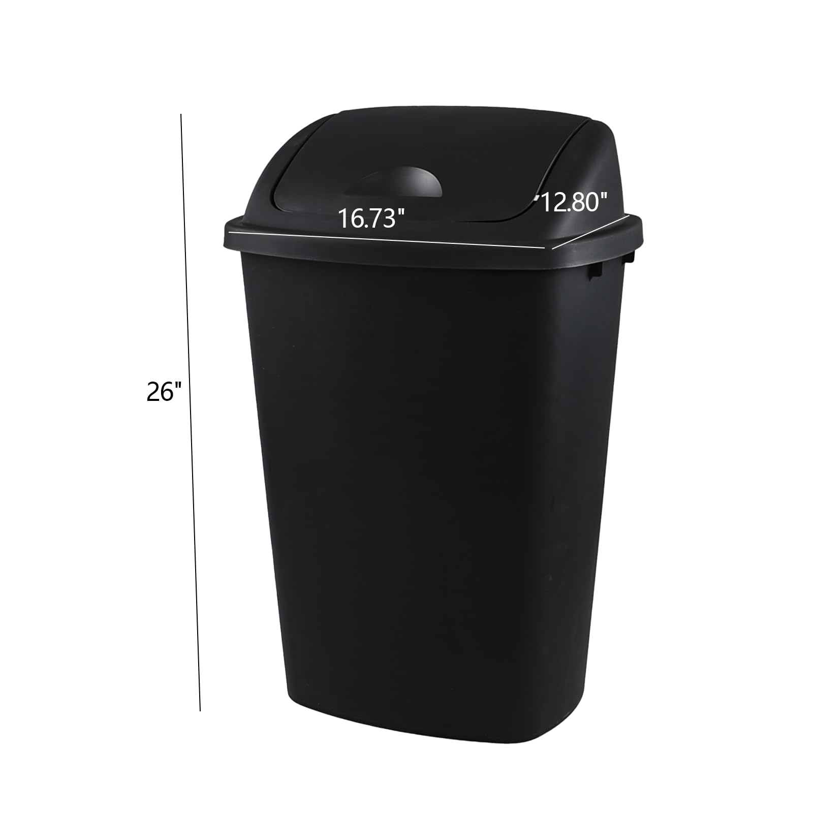 Xowine 13 Gallon Plastic Waste Basket Swing Top, 4 Pack Black Plastic Trash Can with Lid for Kitchen