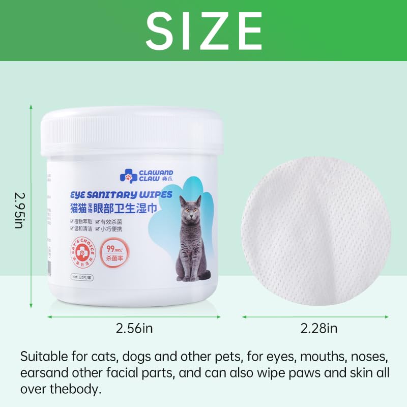 Eye Wipes for Cats & Dogs Universal Unscented Grooming Wipes for Eyes Gentle Tear Stain Remover Wipes for Discharge, Mucus Secretions and Crust Hypoallergenic Grooming Wipes for Pets Eyes 120 counts