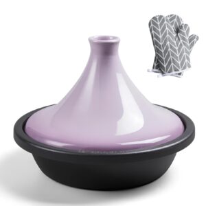 cast iron tagine pot for cooking 3.65 quart tajine pot with enameled cast iron base and ceramic lid includes anti-scald gloves,purple