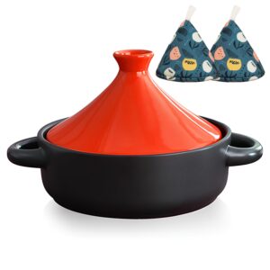 xgxoz enameled cooking pot, tajine ceramic casserole with ceramic cone shaped closed lid, non-stick pot for baking and frying