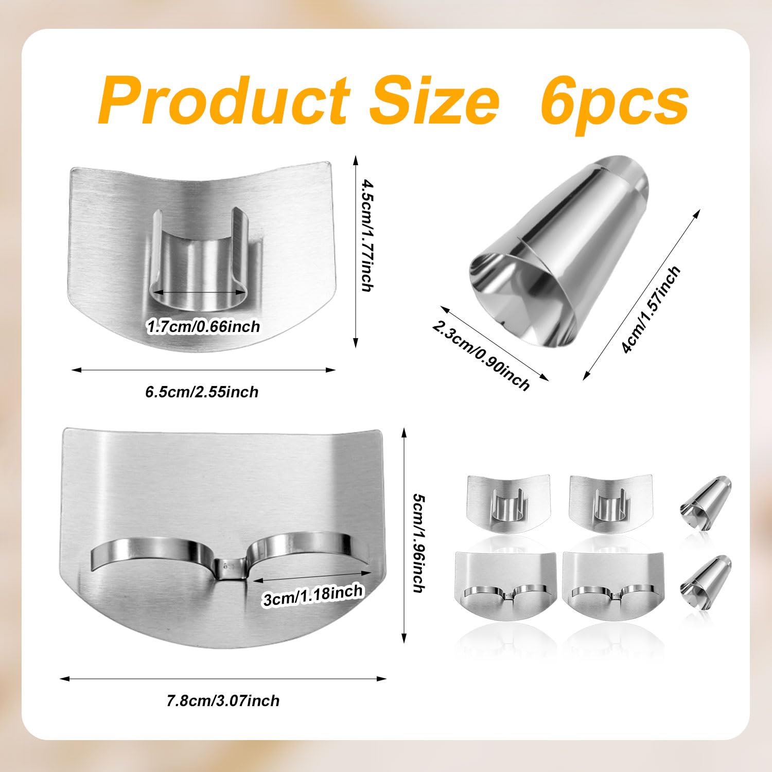 4pcs Stainless Steel Finger Guards and 2pcs Nail Guards, Single & Double-Finger Protector for Cutting Food Kitchen Finger Shield for Chopping Slicing Dicing