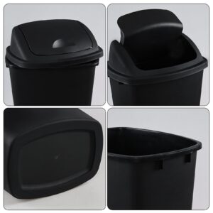 Xowine 13 Gallon Plastic Waste Basket Swing Top, 4 Pack Black Plastic Trash Can with Lid for Kitchen