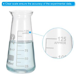 PATIKIL Erlenmeyer Flask, 6 Pcs 125ml 4.13oz Narrow Mouth Graduated Flasks Borosilicate Glass with Printed Graduation for Lab Experiment Chemistry Science Study