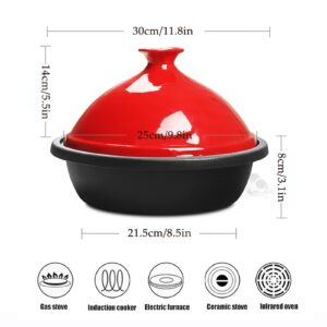 Tagine Pot Enameled Cast Iron Tajine Cooking Pot Tajine with Ceramic Cone-Shaped Closed Lid Traditional Slow Cook Tajin Casserole Pan,Green