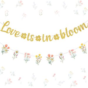 kreat4joy love is in bloom bridal shower decorations banner, floral flower themed bridal shower decorations banner garland for girl women bachelorette wedding engagement party