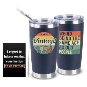 50th birthday gifts for her|him, 20oz vintage 1974 tumble /w straw|cleaning brush|birthday card|gift box, 50th birthday decorations, 50th birthday gifts for men women,1974 birthday gifts for women men