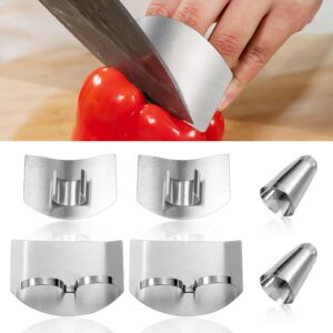 4pcs stainless steel finger guards and 2pcs nail guards, single & double-finger protector for cutting food kitchen finger shield for chopping slicing dicing