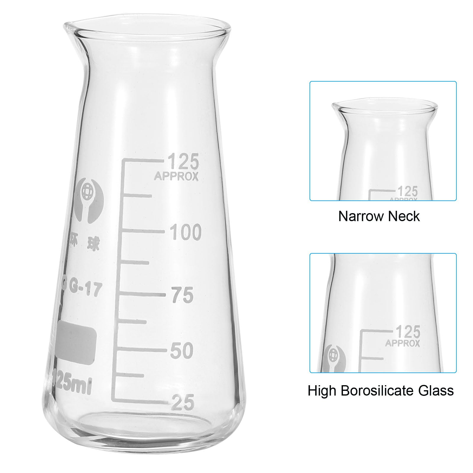 PATIKIL Erlenmeyer Flask, 6 Pcs 125ml 4.13oz Narrow Mouth Graduated Flasks Borosilicate Glass with Printed Graduation for Lab Experiment Chemistry Science Study