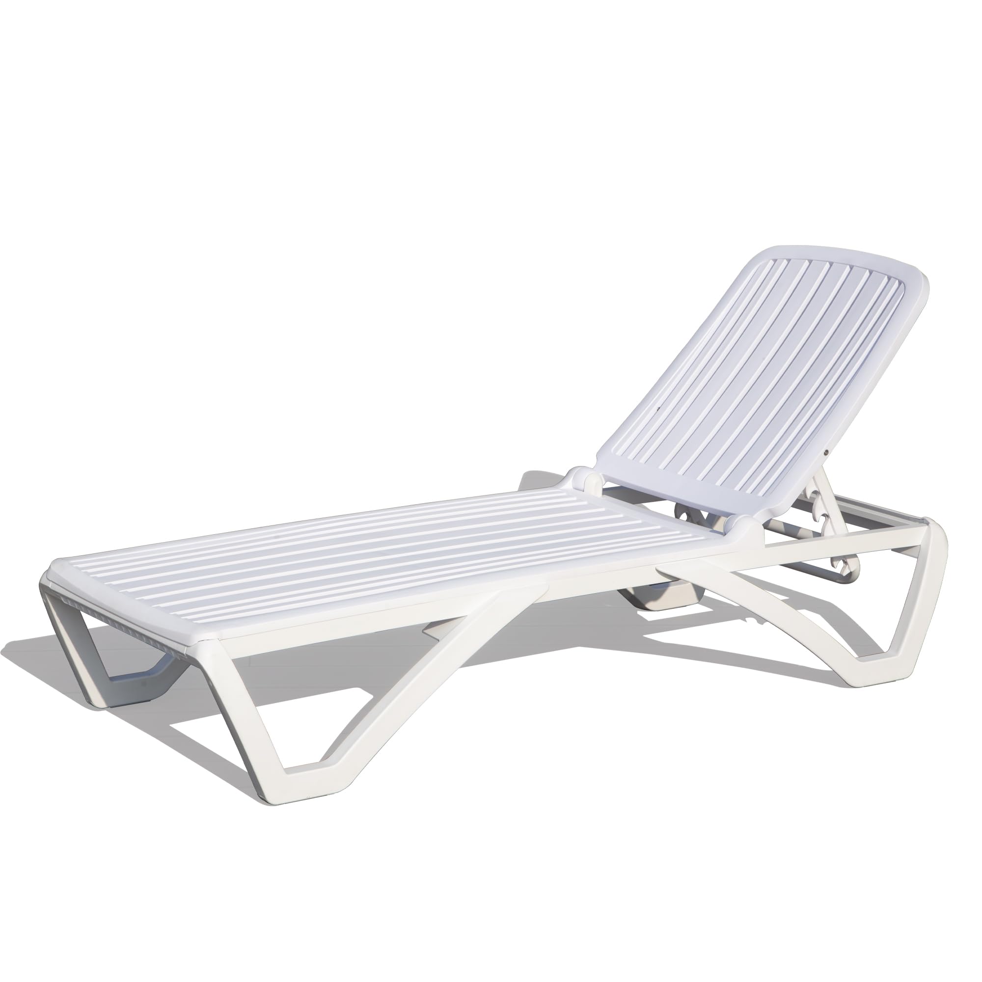 Domi Pool Lounge Chair, Patio Chaise Lounge with 5 Position Adjustable Backrest and Wheels, All Weather Plastic Outdoor Lounge Chairs for Deck Lawn Backyard, White