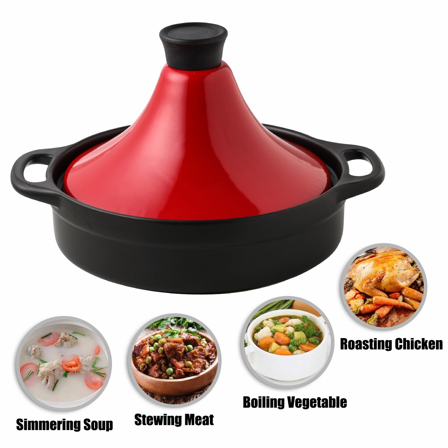 Xgxoz Enameled Tagine Pot, Tagine Pot for Cooking Stew Casserole Slow Cooker Cooking Pot with Ceramic Cone-Shaped Closed Lid