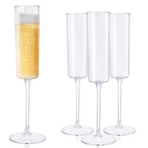 ciaell 12 pack plastic champagne flutes - clear 6 oz disposable champagne glasses - square plastic toasting glasses for party birthday anniversary wedding thanksgiving