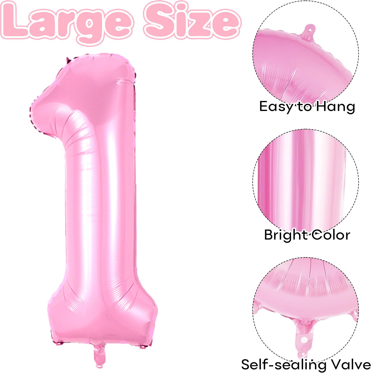 40 Inch Pink Number 1 Balloon, Light Pink Number Balloons Set 0-9, Large Baby Pink 1 Balloon Numbers, Pastel Pink Foil Digital 1 Balloons Helium for Girls Baby Shower 1st Birthday Party Decorations