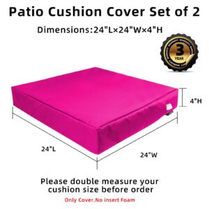 Joramoy Patio Cushion Covers 24×24×4 in - Waterproof Outdoor Seat Cushion Slipcovers Replacement Set of 2, Outdoor Chair Couch Cushion Covers for Patio Furniture with Zipper, Covers Only, Pink