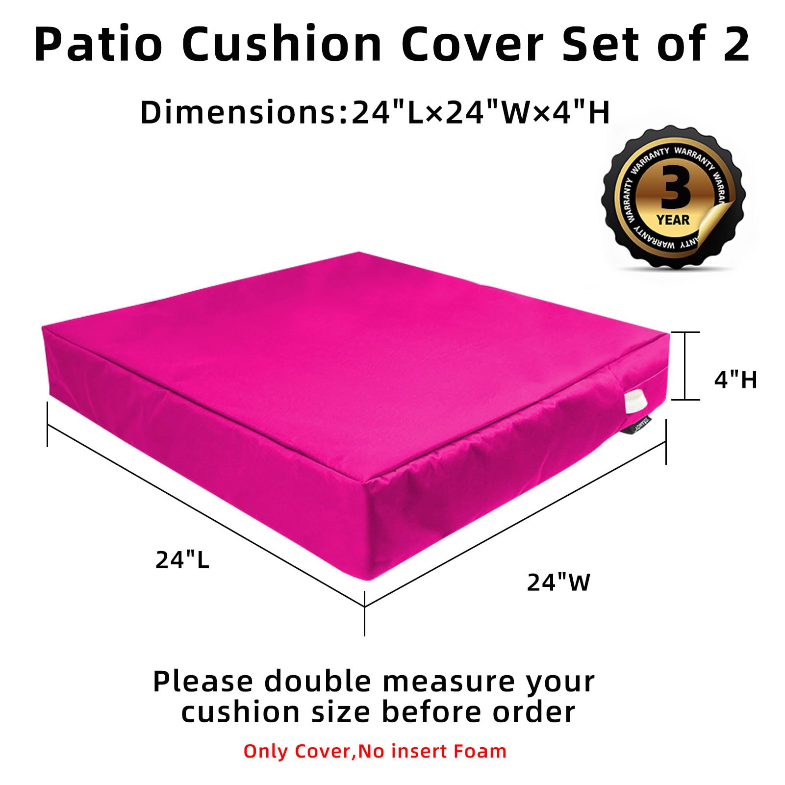 Joramoy Patio Cushion Covers 24×24×4 in - Waterproof Outdoor Seat Cushion Slipcovers Replacement Set of 2, Outdoor Chair Couch Cushion Covers for Patio Furniture with Zipper, Covers Only, Pink