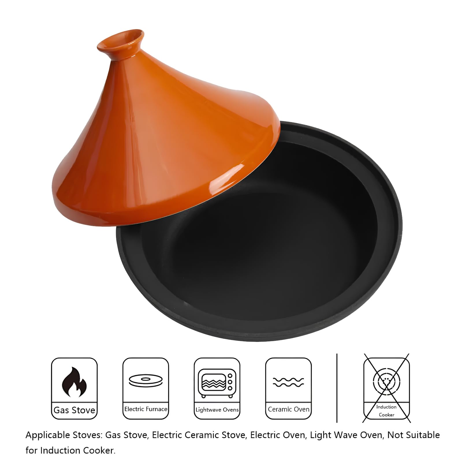 Xgxoz Enameled Tagine, Ceramic Casserole Ceramic Pot Cooking Pot Non Stick Round Tagine with Heat-Resistant Ceramics Lid