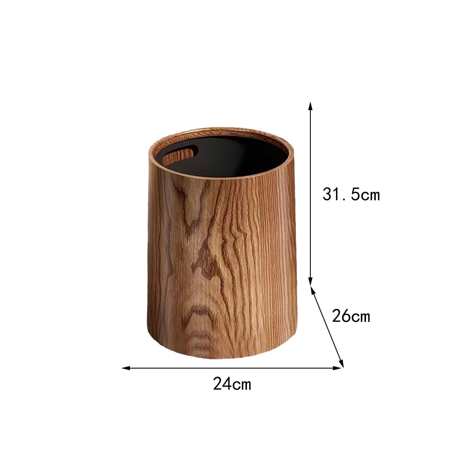 Generic Wood Grain Trash Can Durable Modern Waste Bin for Powder Room Office Laundry (15L)