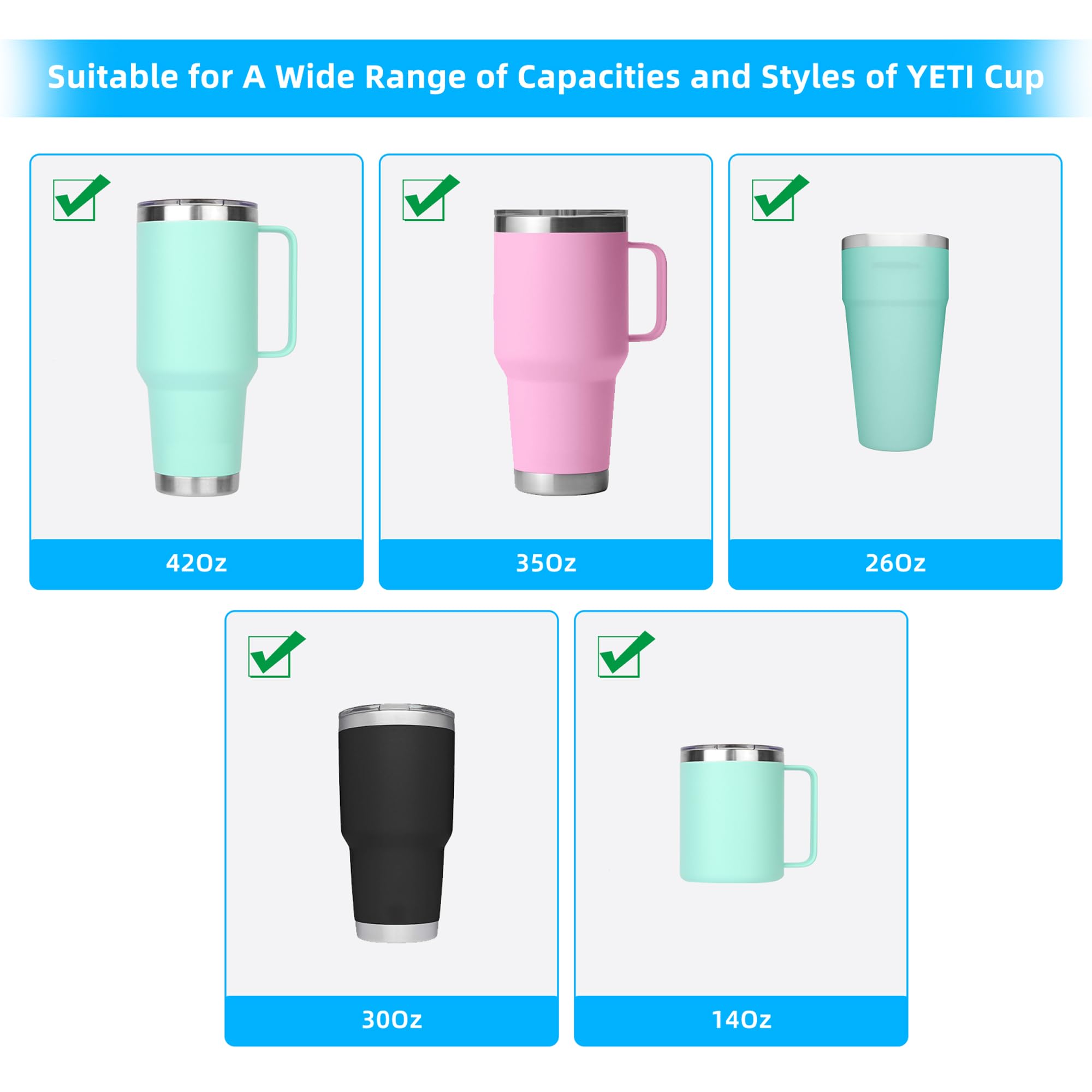 2 Pack Tumbler Lids for YETI, Replacement Lids Compatible with YETI 35/42 oz Tumbler with Handle, 30 oz Travel Mug, 26 oz Straw Cup, 14 oz Mug, BPA Free Cup Lids with Magnetic Slider Switch