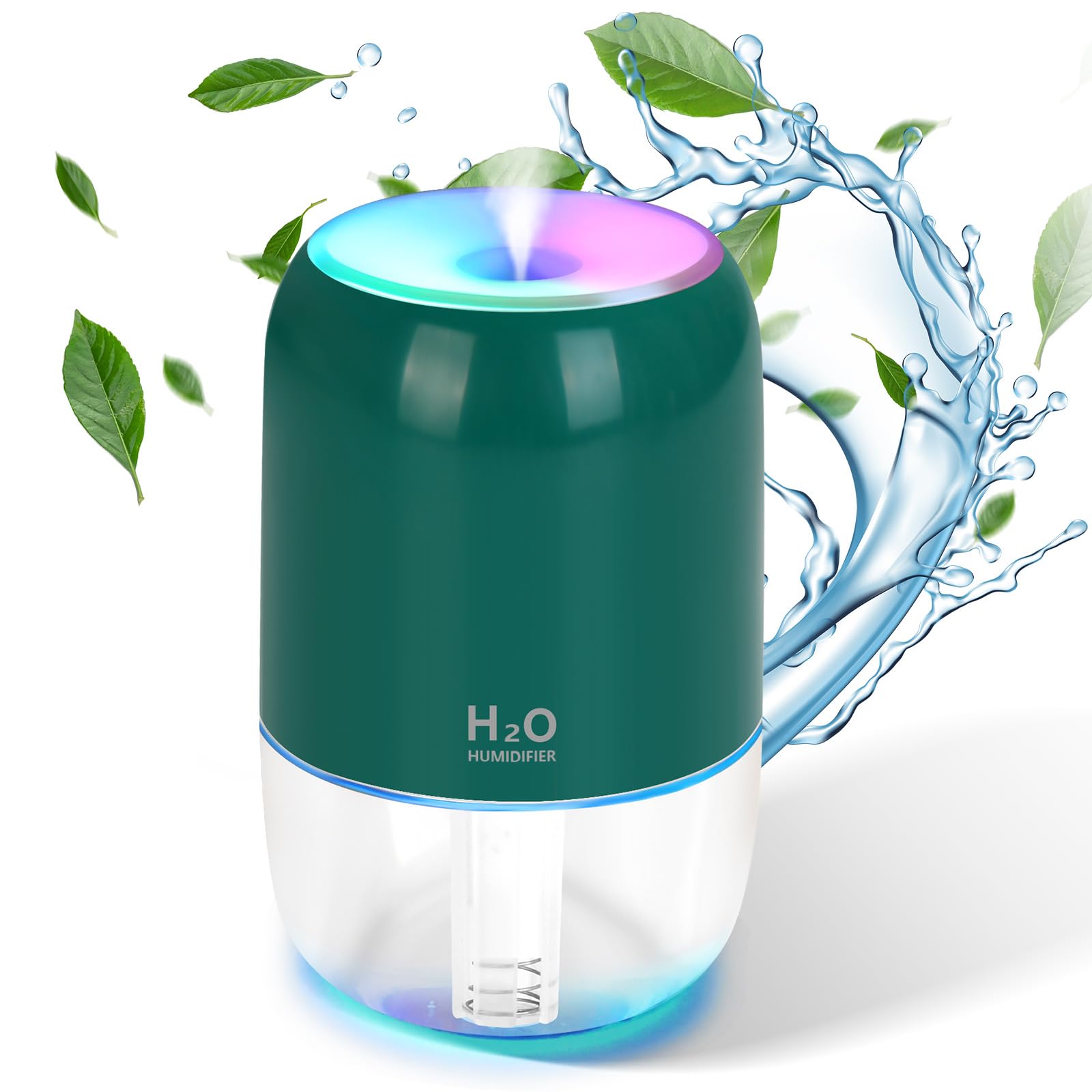 Mini Humidifiers for Bedroom, 200ml Cool Mist Humidifiers for Home Nursery Indoor Plants, Room Humidifiers for Bedroom Quiet Easy Clean Auto Shut-off Top Fill Humidifier for Car Office Desktop, Green