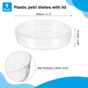 PATIKIL 55mm Plastic Petri Dishes with Lid, Petri Plates Tissue Culture Plate for Lab Science Experiment, Clear