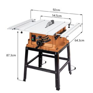 10inch Table Saw, 15A & 5000RPM Portable Table Saw with Stand & Safety Switch, Push Stick, 90°Cross Cut & 0-45°Cutting, Multifunctional Table Saw for Woodworking, DIY Working, Orange