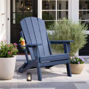 umipatio folding adirondack chair - durable blue hdpe outdoor furniture for patio, lawn & garden - comfortable and space-saving design