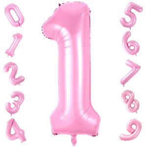 40 inch pink number 1 balloon, light pink number balloons set 0-9, large baby pink 1 balloon numbers, pastel pink foil digital 1 balloons helium for girls baby shower 1st birthday party decorations