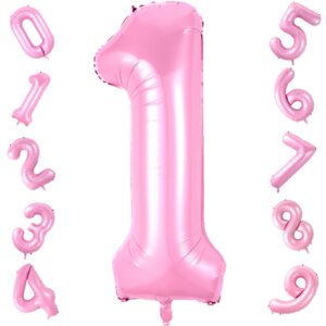 40 Inch Pink Number 1 Balloon, Light Pink Number Balloons Set 0-9, Large Baby Pink 1 Balloon Numbers, Pastel Pink Foil Digital 1 Balloons Helium for Girls Baby Shower 1st Birthday Party Decorations