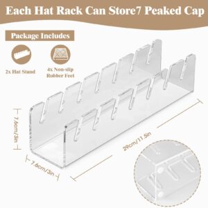 Esnendir Hat Stand For Baseball Caps -Acrylic Hat Organizer, No Install Large Capacity Hat Holder For 14 Baseball Caps For Bedroom, Closet, Dresser 2 Pack (Clear)