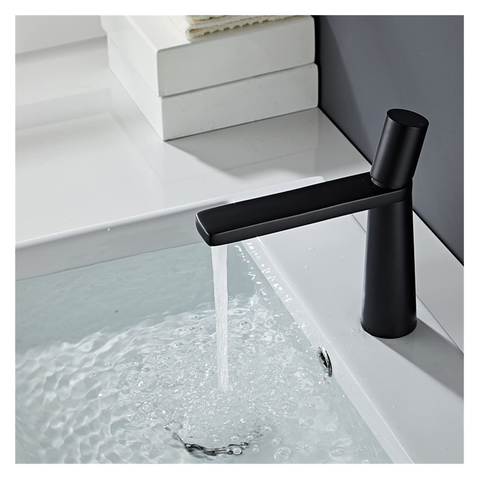 CUZRSIEYI Black Brass Bathroom Basin Sink Faucets Single Hole Handle Hot and Cold Water 360 Degree Rotation Deck Mounted for Bath Kitchen (Color : Black Short)