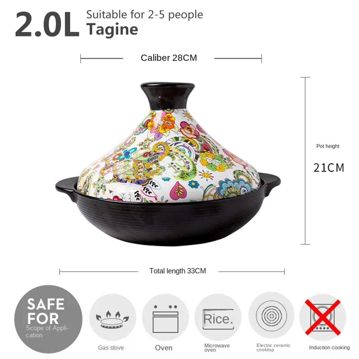 Xgxoz Tagine Pot Ceramic Non Stick Tagine with Lids for Cooking Slow Casserole Dishes Pan Electromagnetic Cooker Tajine Pot