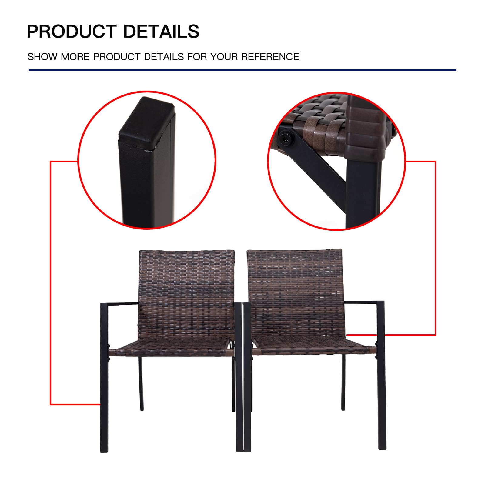 SUNNYMALL 2 Piece Patio Chairs Set of,Outdoor Wicker Dining Chairs,Steel Frame,All-Weather PE Rattan Armchair,for Garden Outdoor Furniture for Backyard Deck,Support 265lb (Brown)