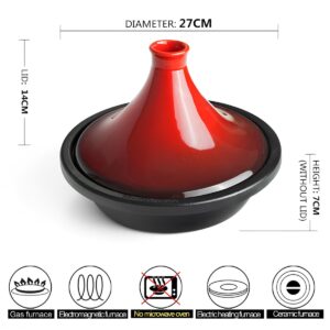 Xgxoz Tagine Cooking Pot Enameled Cast Iron Cooking Pot, 27Cm Large Tajine with Ceramic Cone-Shaped Closed Lid High-Quality Cookware- Double Oven Mitts Included