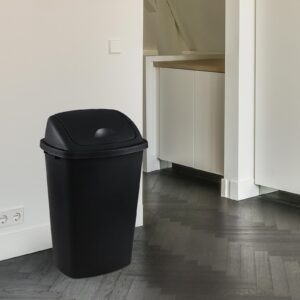 Xowine 13 Gallon Plastic Waste Basket Swing Top, 4 Pack Black Plastic Trash Can with Lid for Kitchen