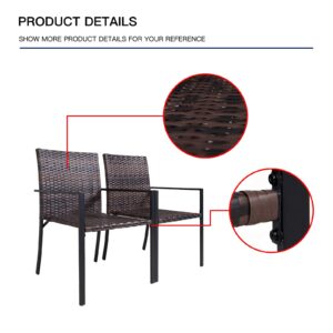 SUNNYMALL 2 Piece Patio Chairs Set of,Outdoor Wicker Dining Chairs,Steel Frame,All-Weather PE Rattan Armchair,for Garden Outdoor Furniture for Backyard Deck,Support 265lb (Brown)