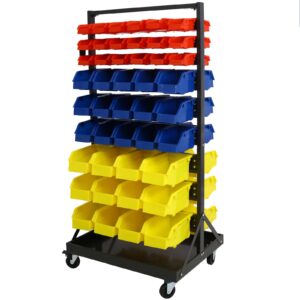 90 parts bin rack garage storage unit system steel shelf 9 tiers, mobile organizer portable wheels plastic bins garage shelving tool shop, floor mount for men birthday gift