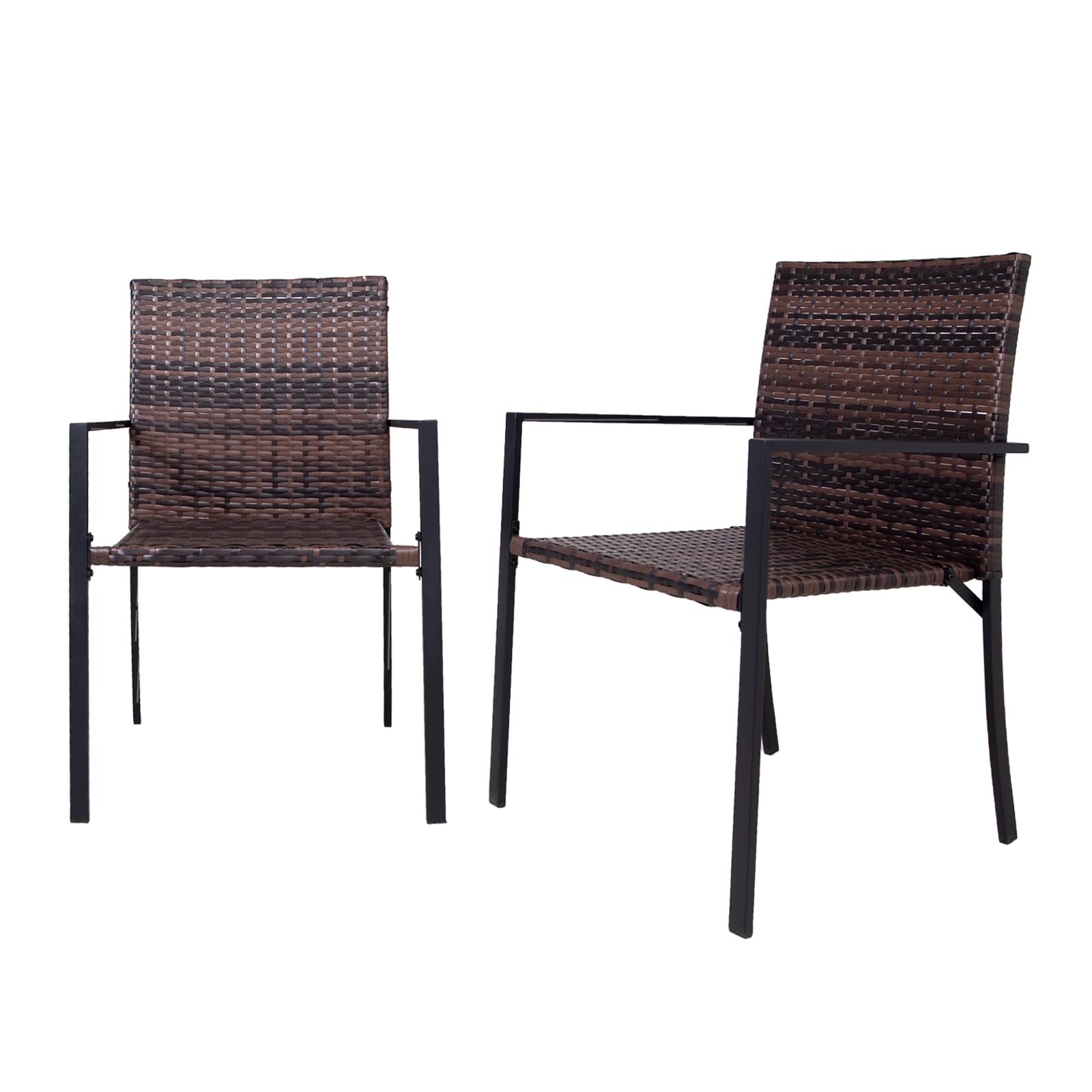 SUNNYMALL 2 Piece Patio Chairs Set of,Outdoor Wicker Dining Chairs,Steel Frame,All-Weather PE Rattan Armchair,for Garden Outdoor Furniture for Backyard Deck,Support 265lb (Brown)