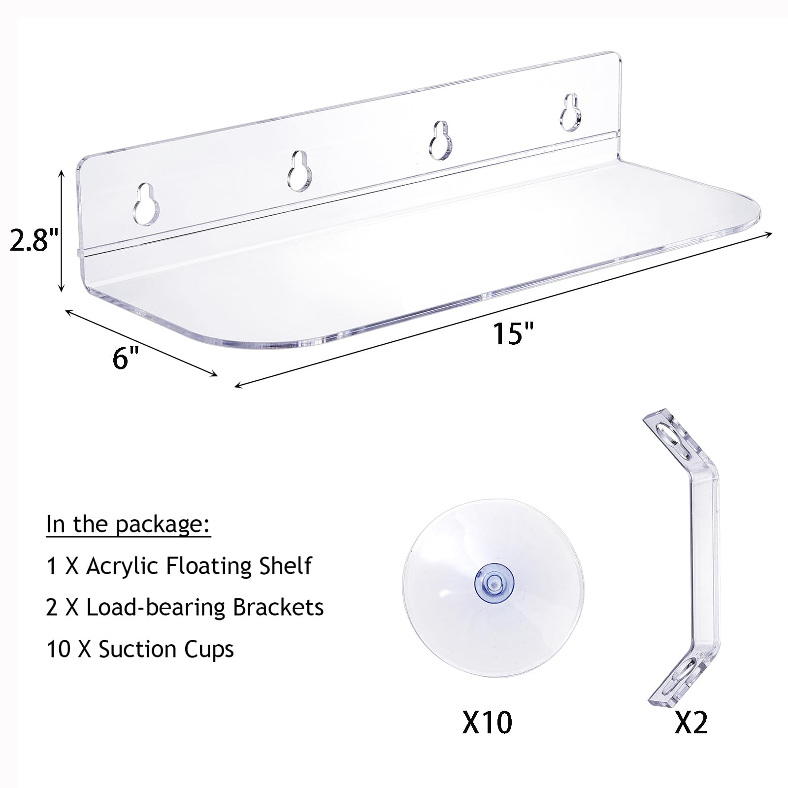 Suwimut Suction Cup Shelf for Plants Window, 15 Inch Window Sill Plant Shelf with Load-Bearing Brackets, 6 Inch Extra Wide Acrylic Windowsill Extender for Succulent Planters, Herb Pots, Indoor Plants