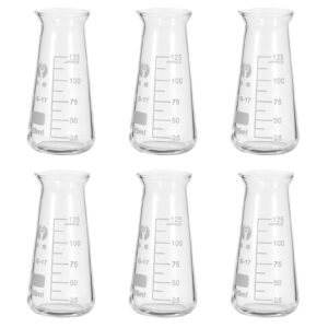 patikil erlenmeyer flask, 6 pcs 125ml 4.13oz narrow mouth graduated flasks borosilicate glass with printed graduation for lab experiment chemistry science study