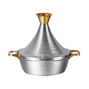 iulavp moroccan tagine cooking pot: 304 stainless steel tagine pot with 2 handles,large slow cooker moroccan casserole with cone-shaped lid, non stick tagine pot moroccan for cooking,29cm (silver)