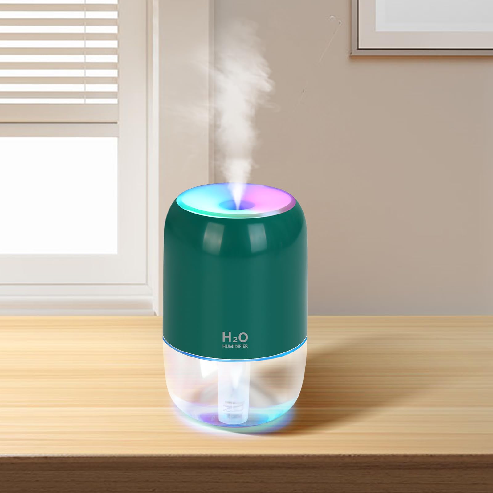 Small Humidifiers for Bedroom, 200ml Quiet Cool Mist Humidifiers for Home Nursery Indoor Plants, Mini Air Humidifier Auto Shut-off Double Mist Humidifier for Car Office Desktop, Dark Green