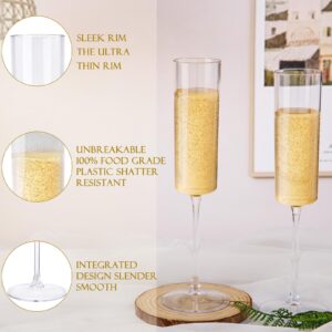 Ciaell 12 Pack Plastic Champagne Flutes - Clear 6 Oz Disposable Champagne Glasses - Square Plastic Toasting Glasses for Party Birthday Anniversary Wedding Thanksgiving