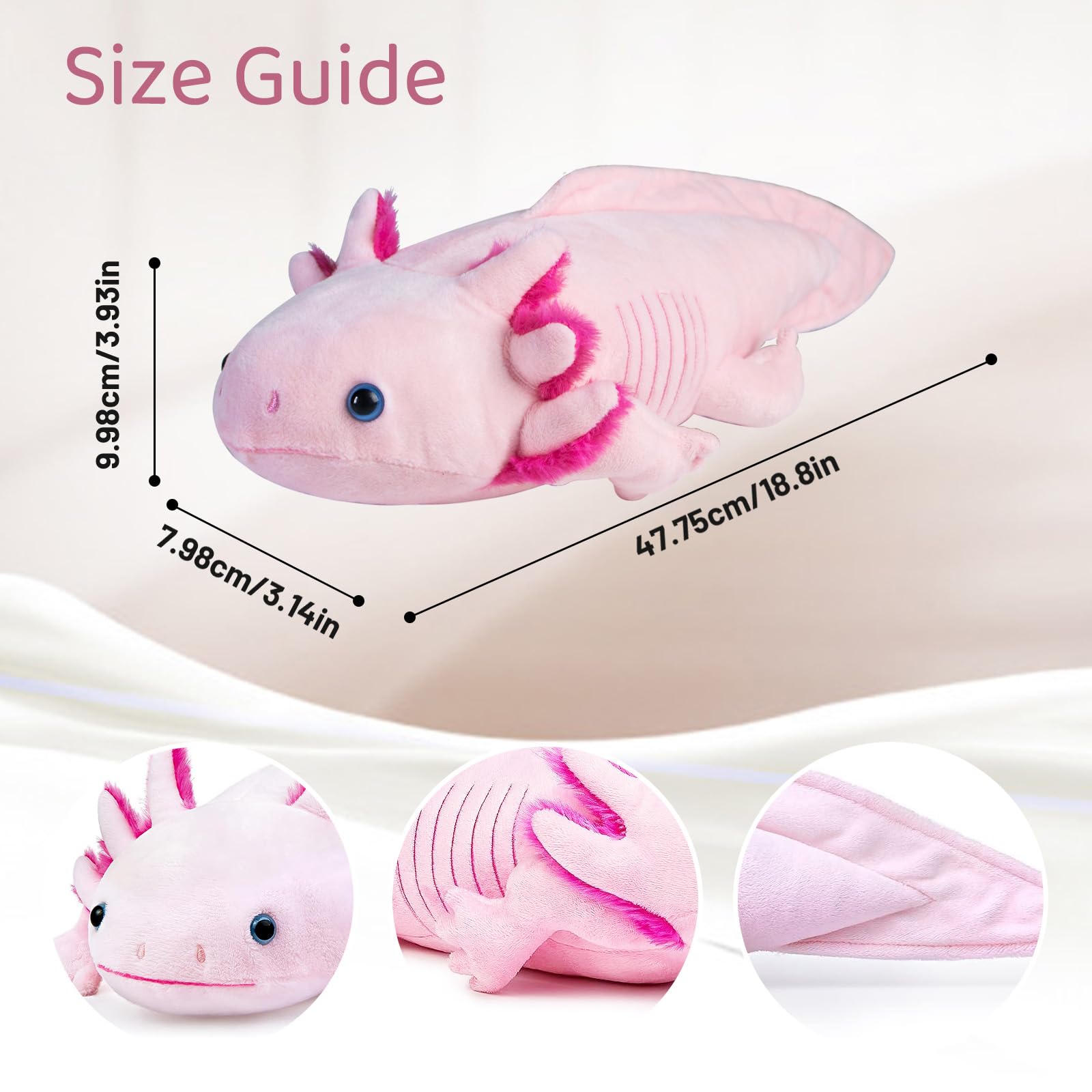 Roqei Axolotl Plush - Soft Axolotl Stuffed Animal Plush Toy,19 Inch Cute Salamander Plush Pillow, Kawaii Plushie Toy, Axolotl Gifts for Kids and Youth (Pink)