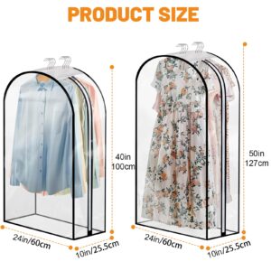 Dntorx 4 Pack Full Clear Garment Bags (40&50"), Clothes Covers with 10" Gusseted, Clear Bags for Hanging Clothes, Suit Bags, Coat Covers for Closet with Side Zip for Coats, Jackets, Windbreaker, Dress