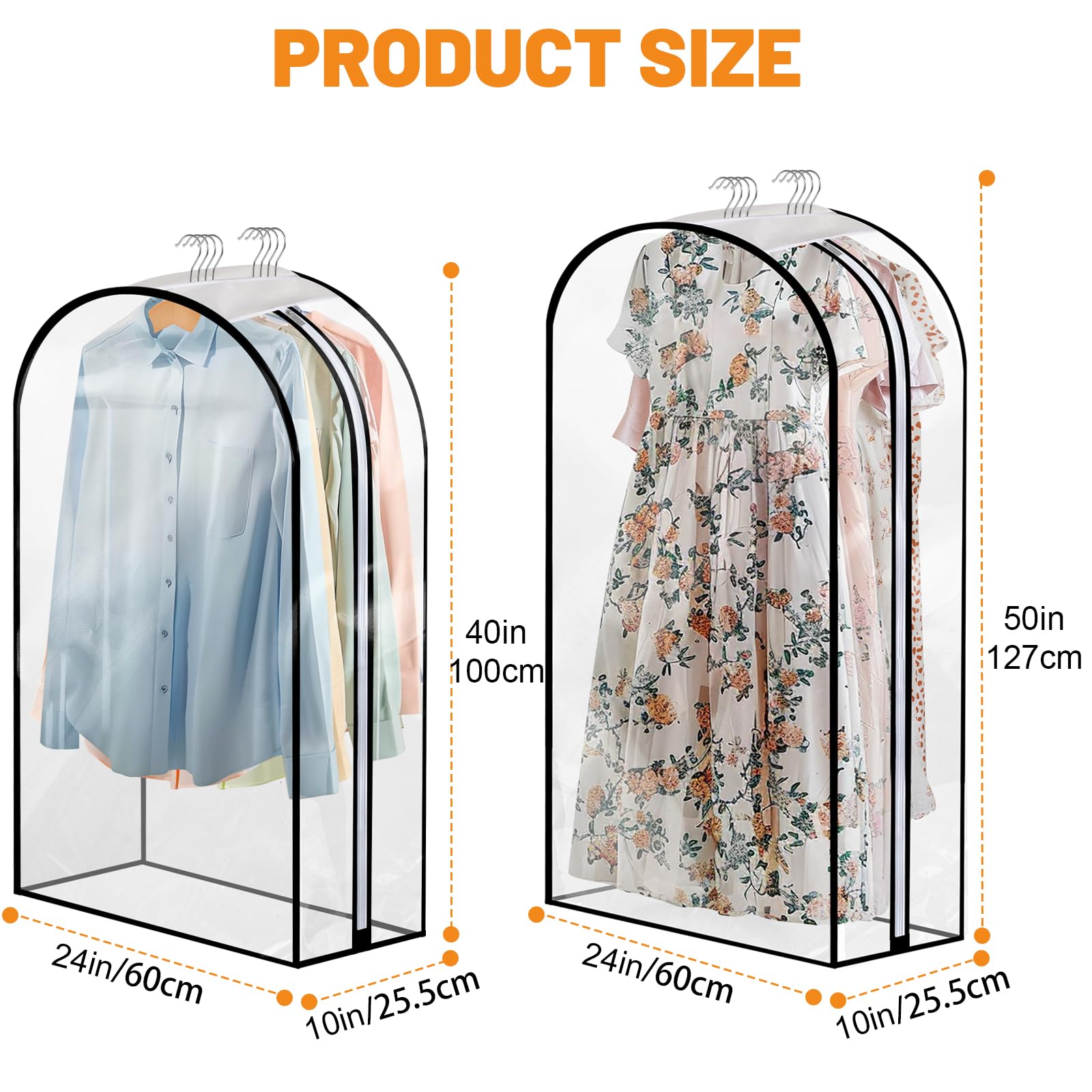 Dntorx 4 Pack Full Clear Garment Bags (40&50"), Clothes Covers with 10" Gusseted, Clear Bags for Hanging Clothes, Suit Bags, Coat Covers for Closet with Side Zip for Coats, Jackets, Windbreaker, Dress