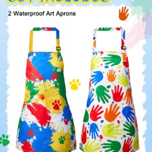 Lictin 2 Pack Kids Apron for Girls Boys Art Aprons for Cooking, Waterproof Art Apron with Pockets for Kids Painting Cooking Baking (4-12 Years)