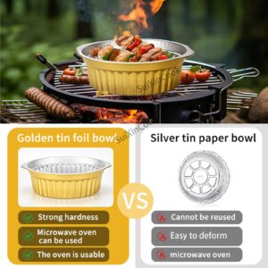 SuiXinCook 10inch Round deepening Gold Aluminum Foil Pans with Lids, Chafing Dish, Heavy Duty Disposable Hot Pot 5 Set For Microwave & Oven Safe Cooking,Baking,A takeaway Food Container