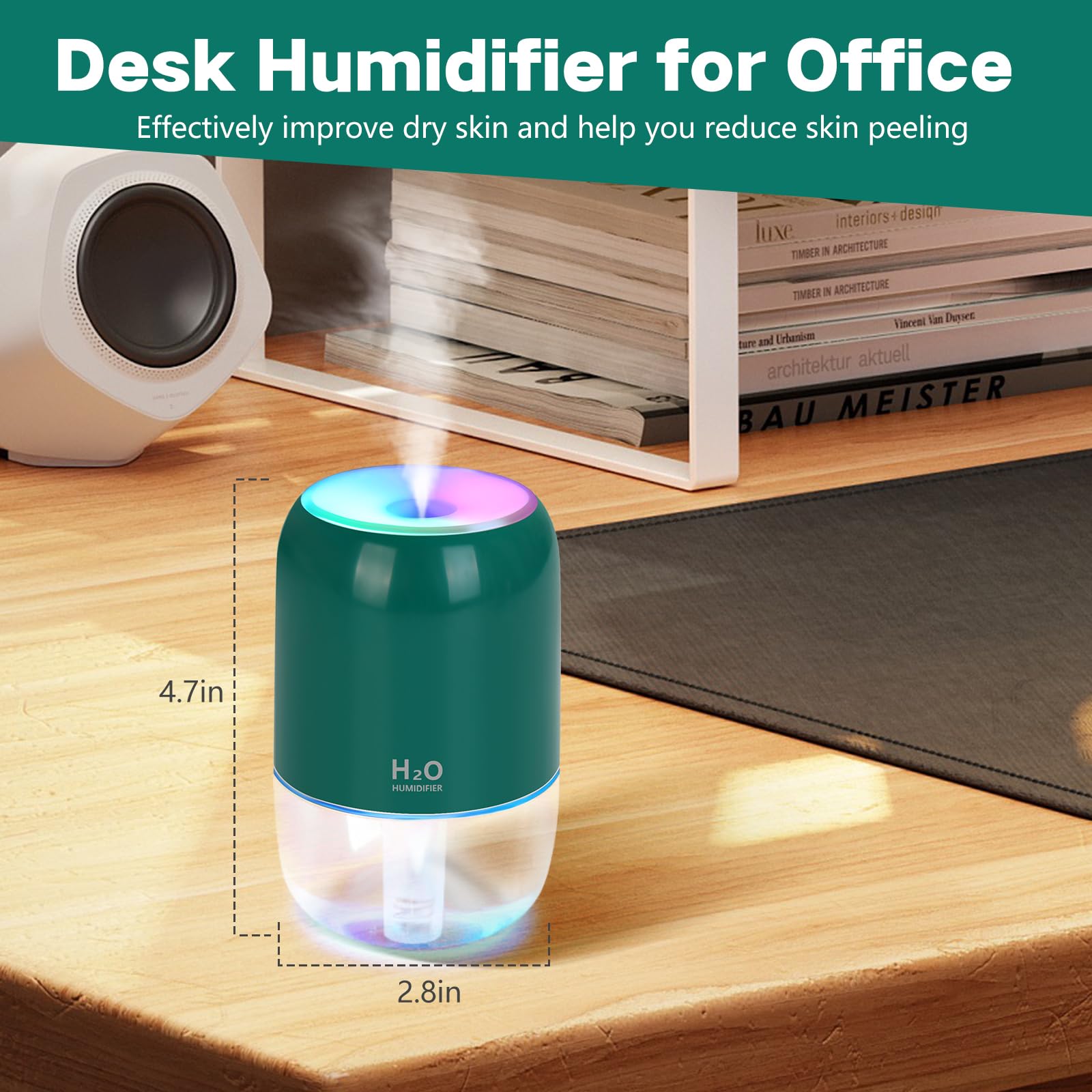 Mini Humidifiers for Bedroom, 200ml Cool Mist Humidifiers for Home Nursery Indoor Plants, Room Humidifiers for Bedroom Quiet Easy Clean Auto Shut-off Top Fill Humidifier for Car Office Desktop, Green