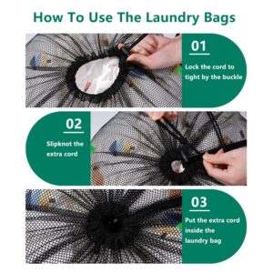 2pcs Black Large Mesh Laundry Bag Comes With 6 pcs Reusable Laundry Balls, 24×36inch Heavy Duty Mesh Laundry Bags Drawstring Lockable, Machine Washable, for Travel,Storage（Double handle grip strap）